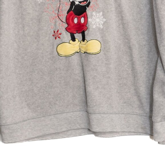 Disney Size XL Mickey Mouse Winter Graphic Fleece Sweatshirt Gray Red Trim - Picture 4 of 8
